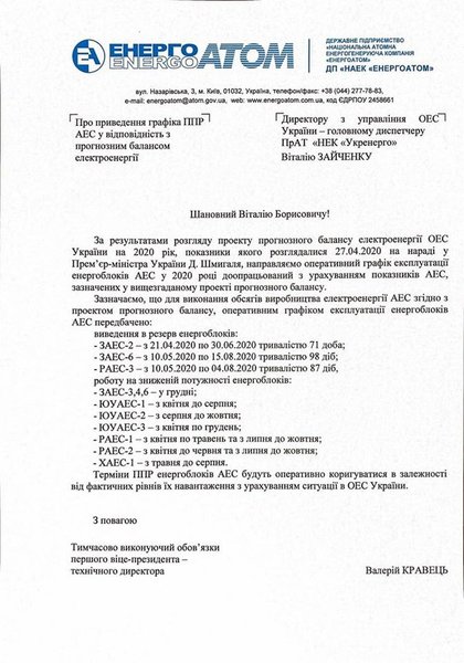 энергоатом, письмо