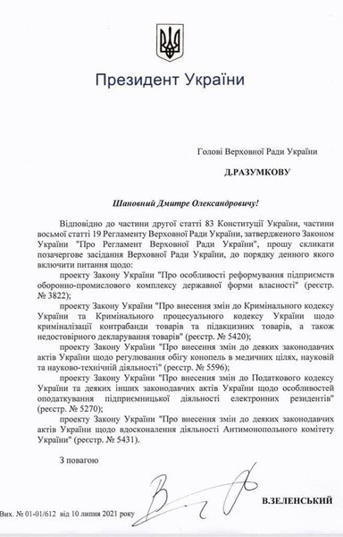 письмо зеленского, внеочередное заседание, ВР, фото
