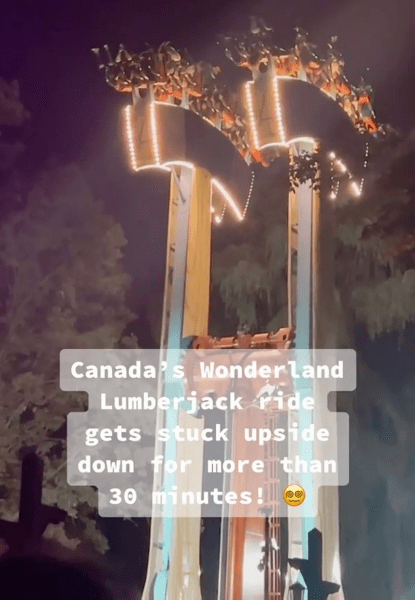 Увеселителен парк в Канада Увеселителен парк в Канада, заседнал на люлка, спасители, инженери, тематичен парк, увеселителен парк, деца