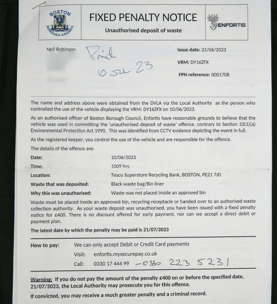 Штраф за викинуте сміття, виписали штраф, штраф, гроші, сміття, документ