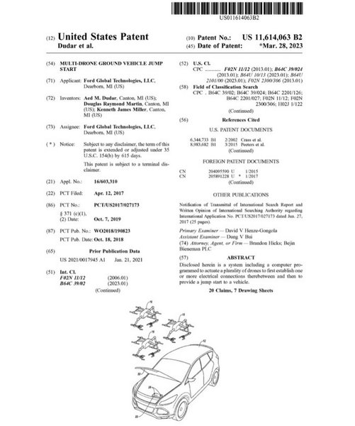 Ford, патент, зарядка машин, беспилотник