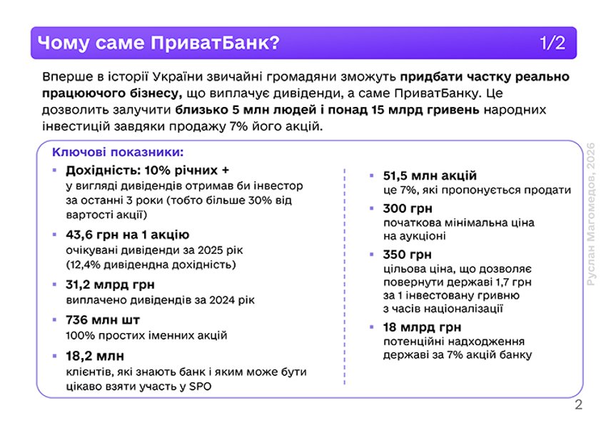 Презентація ініціативи з продажу 7% акцій ПриватБанку Презентація ініціативи з продажу 7% акцій ПриватБанку
