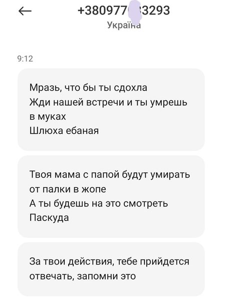 Скриншот сообщения, которое пришло Анне Калюжной