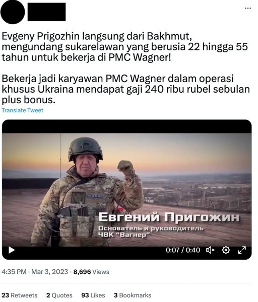 ЧВК Вагнер, Twitter, Евгений Пригожин