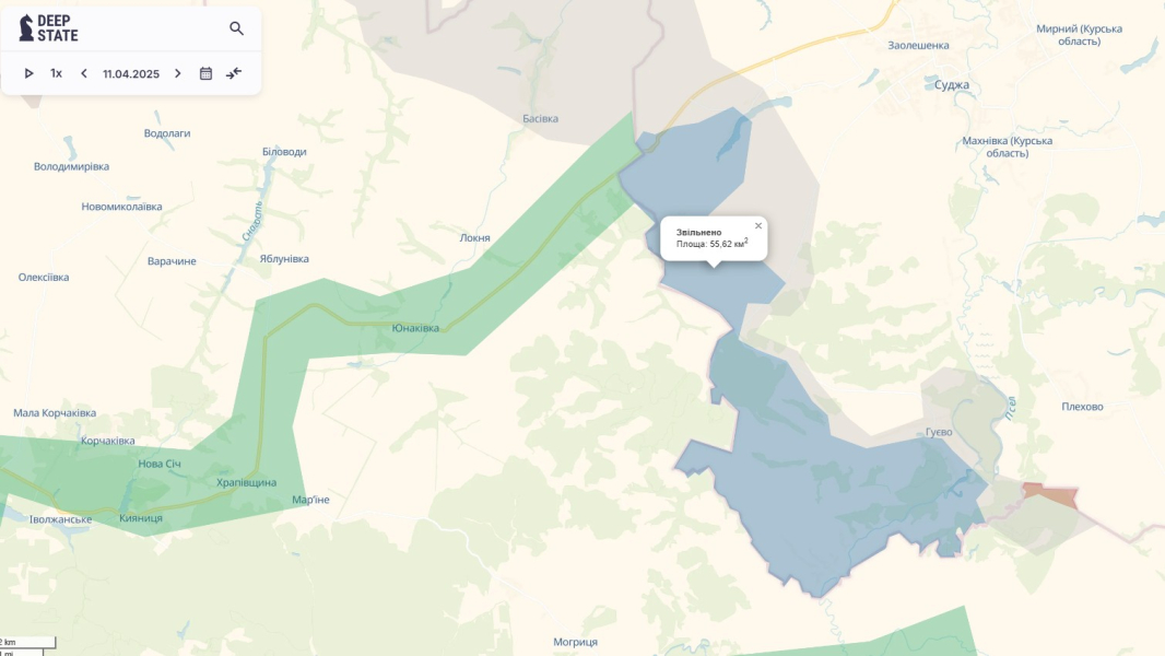 ситуація на Курському напрямку, 11 квітня DeepState Наступ ЗС РФ, 11 квітня, карта, DeepState, Курський напрямок