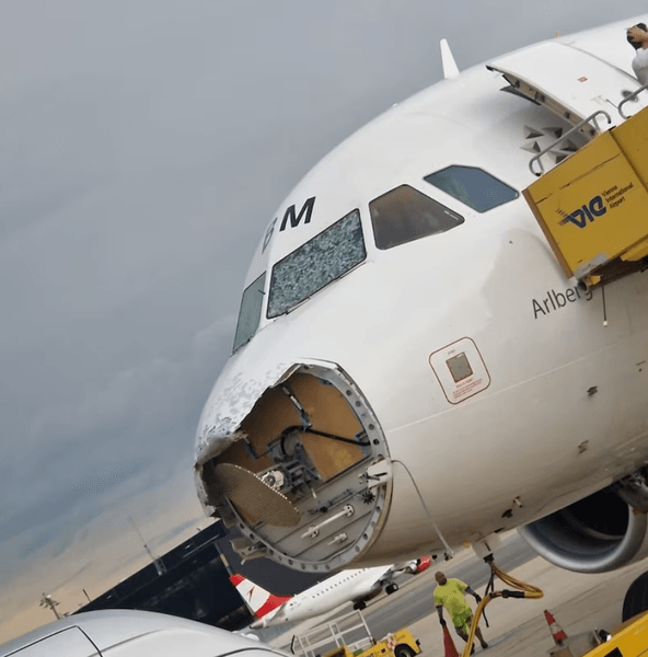 Самолет Airbus A320, самолет, поврежденный градом самолет