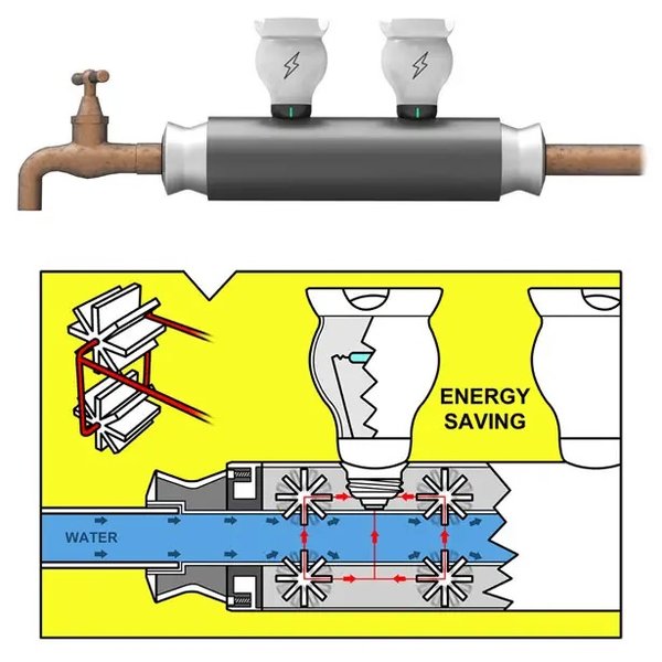 ES Pipe Waterwheel, генератор, схема
