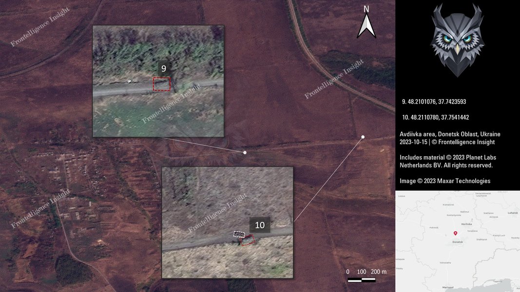 Потери ВС РФ под Авдеевкой, белым квадратом обозначена техника, которая уже была уничтожена ранее