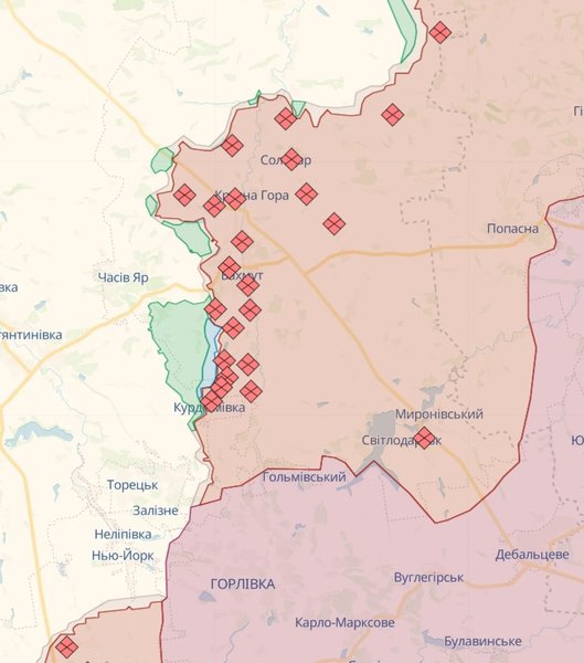 Бахмутское направление, карта боевых действий