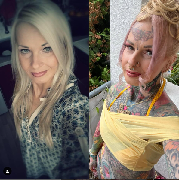 Жінка з татуюванням на все тіло показала, який мала вигляд без малюнків: знімки до і після