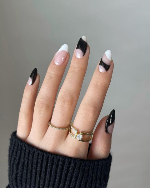 модный маникюр 2021, модные тренды, тренды маникюра, нюдовый маникюр с черно-белыми акцентами