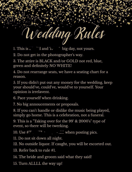Запрошення на весілля, список правил, правила на весіллі, наречена, телефон, гості на весілля, не можна сідати