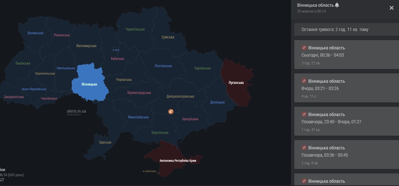 Тривога на Вінниччині 24 жовтня