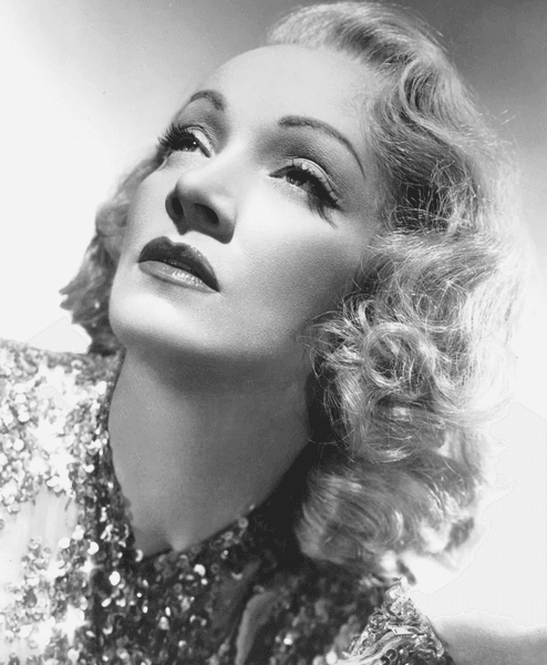 Чорно-білий портрет Марлін Дітріх знаменитої німецької актриси епохи золотого Голлівуду