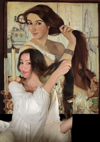 Дівчина з картини, дівчина схожа на художницю, може бути реінкарнацією, неймовірна схожість, автопортрет художниці, 116-річна картина