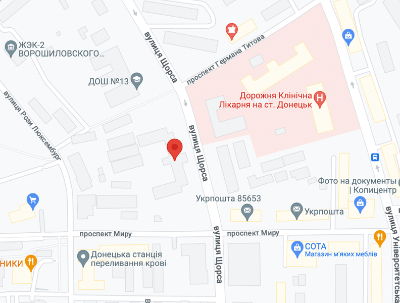 Здание СБУ на карте Донецка