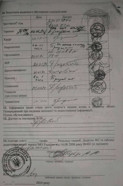 Висновок ВЛК ТЦК м. Хуст Висновок ВЛК, Хуст, ТЦК