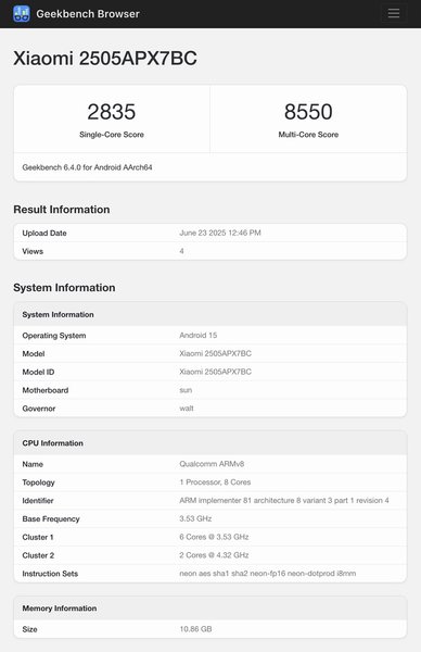 Xiaomi Mix Flip 2 GeekBench