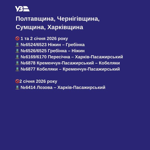 Тимчасово скасовані рейси Укрзалізниці