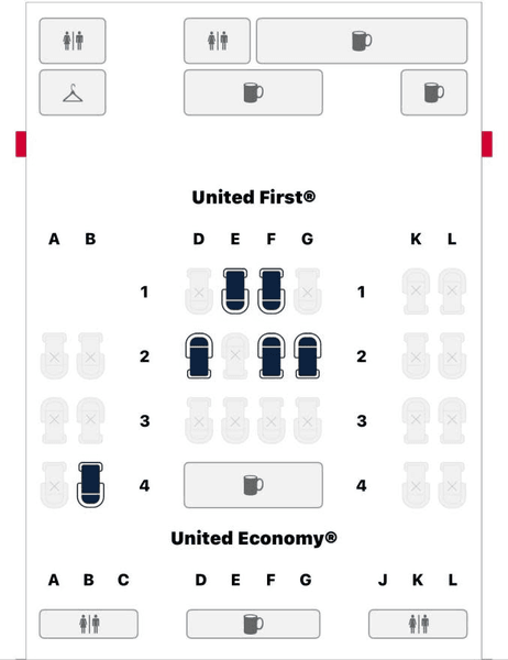 Самолет, United Airlines, худшее место в самолете, худшее место в первом классе, места в самолете, выбор места в самолете,