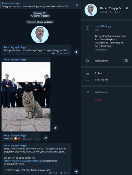 президент турции в телеграме.