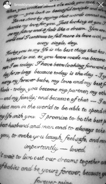 Бруклин Бекхэм, татуировка, тату, влюбленные, свадебная клятва, Никола Пельтц