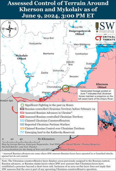 Карта бойових дій на лівому березі Херсонщини