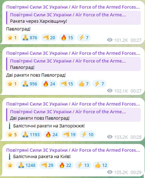 повідомлення Повітряних сил про пуски ракет
