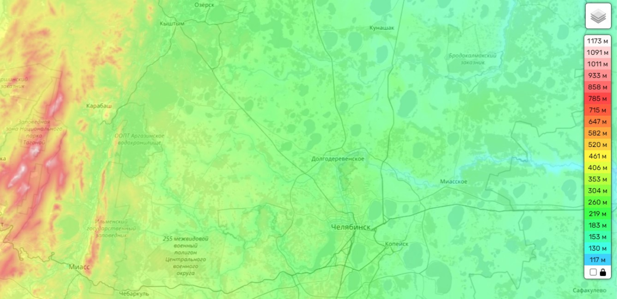 рельєф між дамбою та Челябінськом Інцидент у РФ, Кіаоімське водосховище, дамба, Челябінська область, рельєф