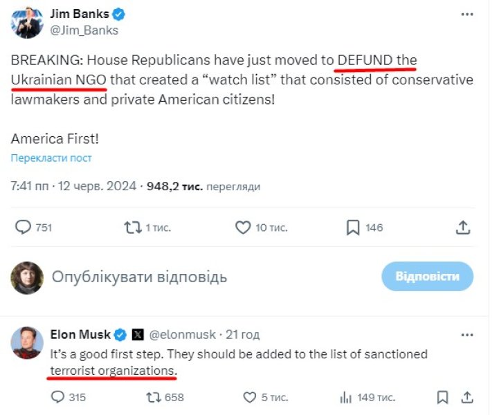 заява сенатора з Республіканської партії США та Україна, Texty.org.ua, заява, 13 червня, сенатори