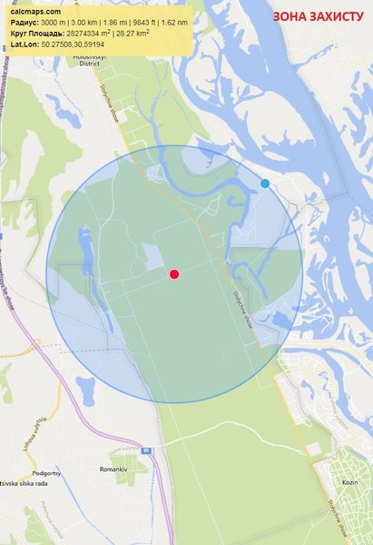 Карта зоны защиты, карантин в Киеве