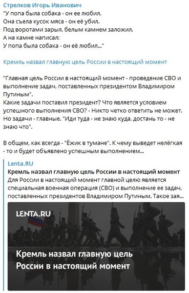 стрелков о целях сво