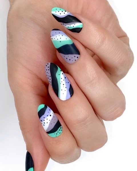 цветной маникюр, цветные волны, тренды маникюра, модный маникюр