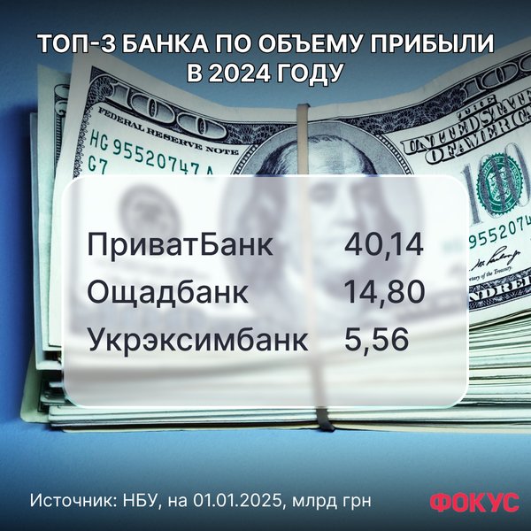 Топ 3 учреждения Украины по прибыли в 2024 году в рейтинге банков Фокуса