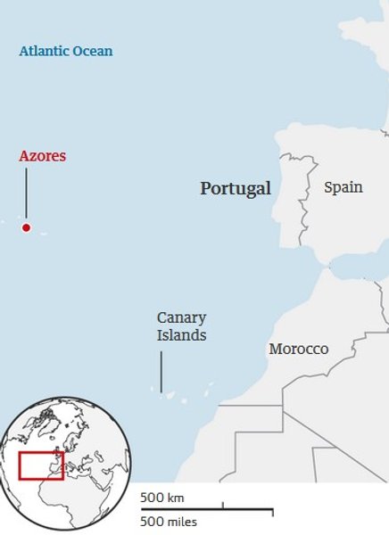 Азорские отсрова, карта, Атлантический океан, Европа