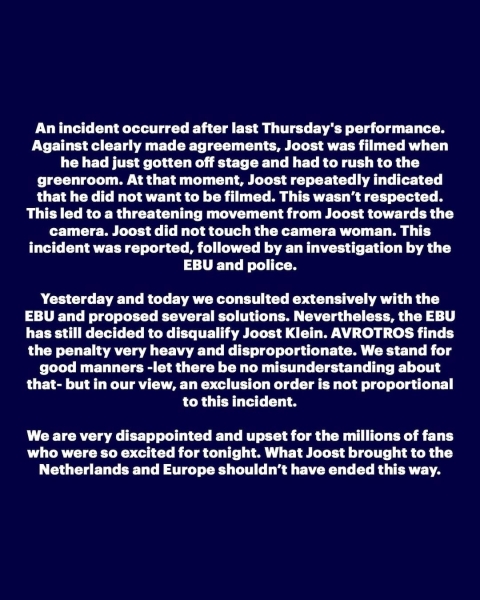 заява компанії нідерданди Євробачення 2024, Євробачення гранд-фінал, Йонс Кляйн