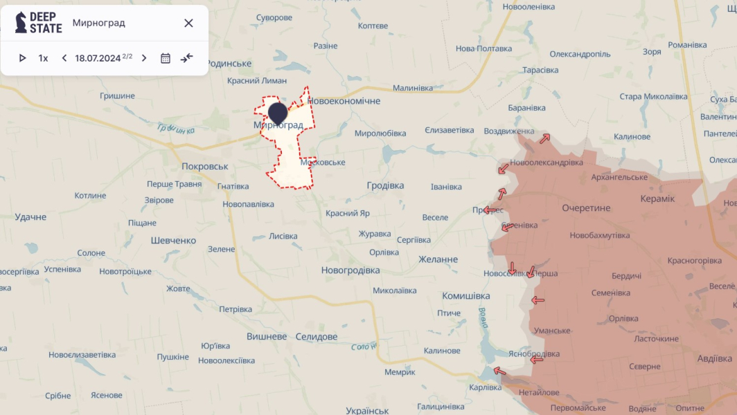 Покровськ, Мирноград, Прогрес 18 липня Бої на сході, Донбас, карта, 18 липня, Покровськ, Мирноград, Прогрес