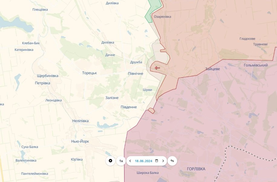 Бої на сході, Торецьк, Торецький напрямок, 18 червня, карта