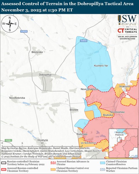 Добропілля — оцінка контролю місцевості — ситуація на фронті Оцінка контролю місцевості в тактичному районі Добропілля