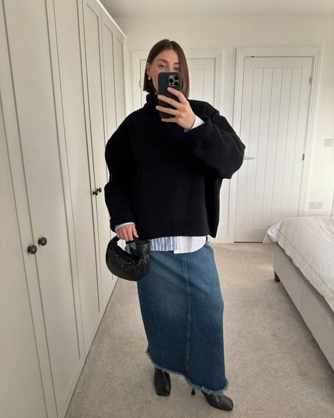 спідниця максі джинс чоботи каблук модні тренди 2024