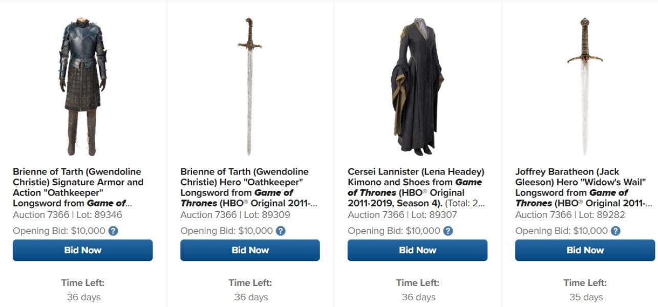 костюми та сукні "Гра престолів", які продаються на аукціоні Heritage Гра престолів, аукціон, Heritage, лоти, сукні, костюми, яка ціна