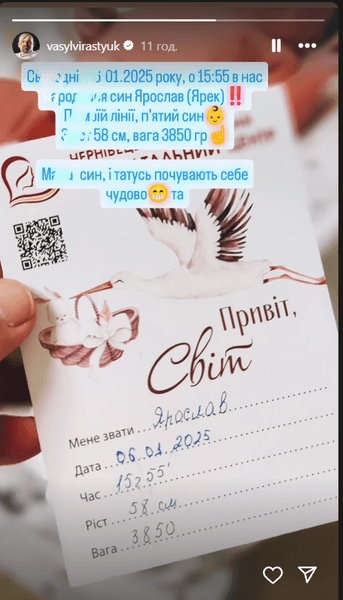 Василь Вірастюк уп'яте став батьком