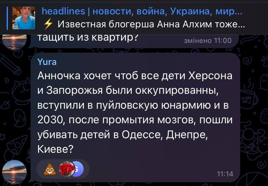 Комментарии под видео Анны Алхим