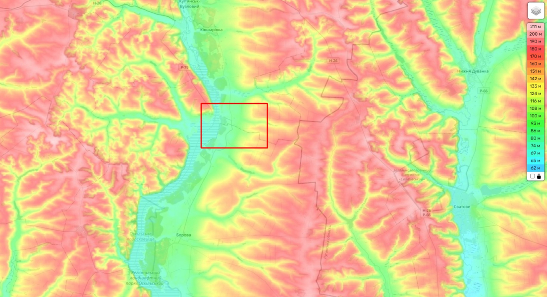 топографічна карта біля Піщаного і Куп'янська Бої на Донбасі, Куп'янськ, 22 вересня, Піщане, карта, топографія
