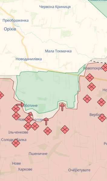 вербовое Ситуация на Запорожском отрезке. Фото DeepStateMap