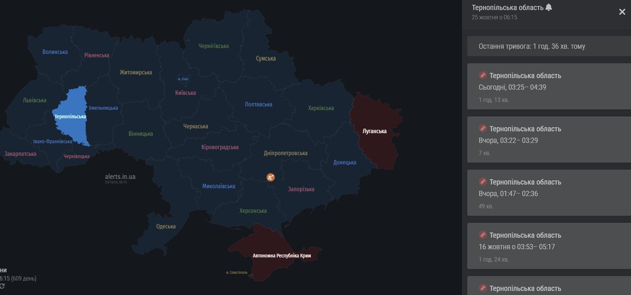 Тривога на Тернопільщині 24 жовтня