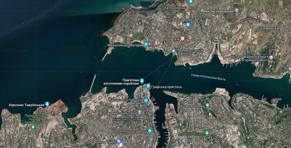 Севастопольская бухта на карте Google