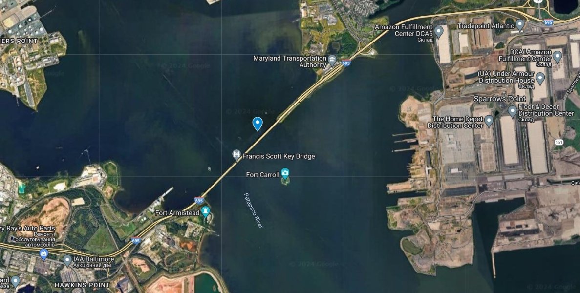 де розташований міст у Балтиморі Падіння мосту, Балтимор, міст Френсіса Скотта, міст СШа, руйнування