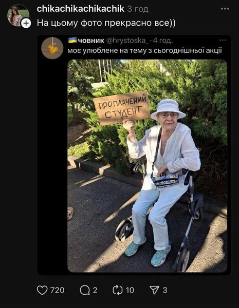 Пенсионерка с плакатом на митинге