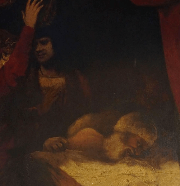 Картина на Джошуа Рейнолдс, картина, рисунка, портрет, страховит силует, демонична фигура, реставрация на картина, скрито лице